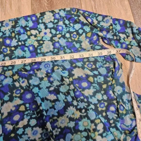 Ganni Floral Wrap Midi Skirt Asymmetrical Ruffle  Blue Green Women's 32 Medium - Picture 12 of 13